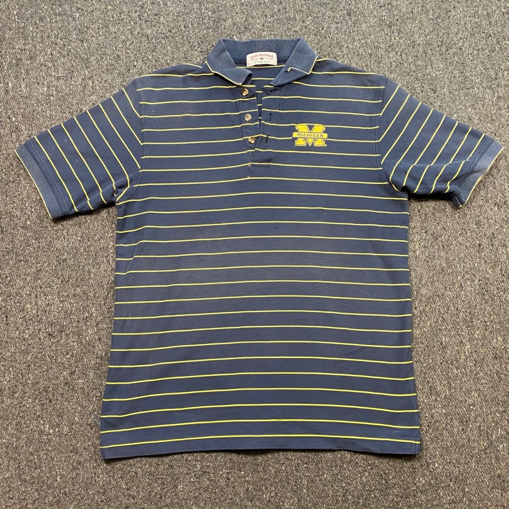 Boca Classics Michigan Polo Sz M Mens Navy Yellow Skater‎ Embroidered Logo Shirt